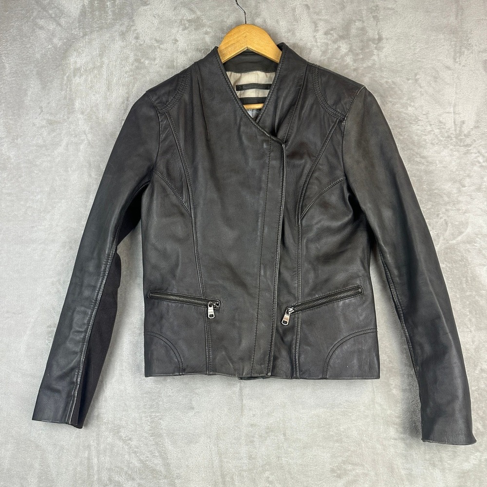 Marc New York Andrew Marc Leather Moto Jacket Anthracite Gray Size M
